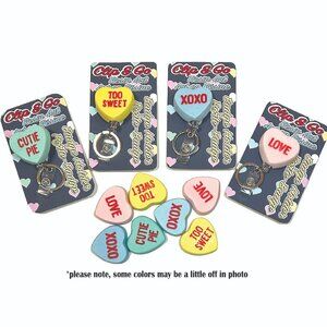 New Custom Handmade "CLIP & GO" Resin Art Badge Holders (Conversation Hearts)